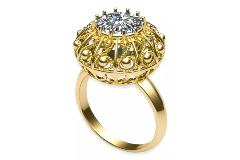 14K Жовте золото Циркон Каблучка Вінтаж стиль vrc059y